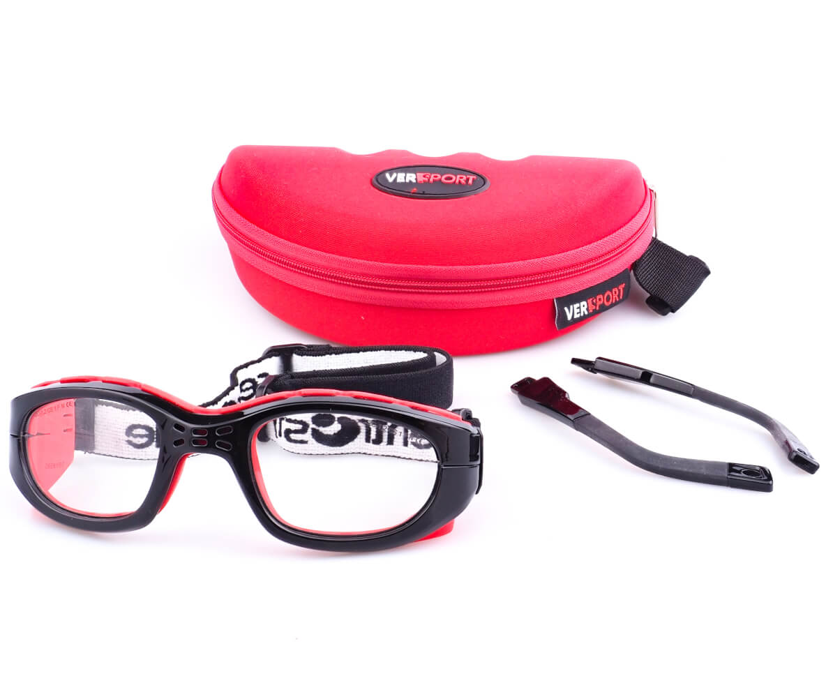 CENTRO černo - červené s gumou kolem hlavy a stranicemi, velikost 51, zabrousit lze pouze klasicky prohnutá dioptrická skla, báze 2,0 - 6,0