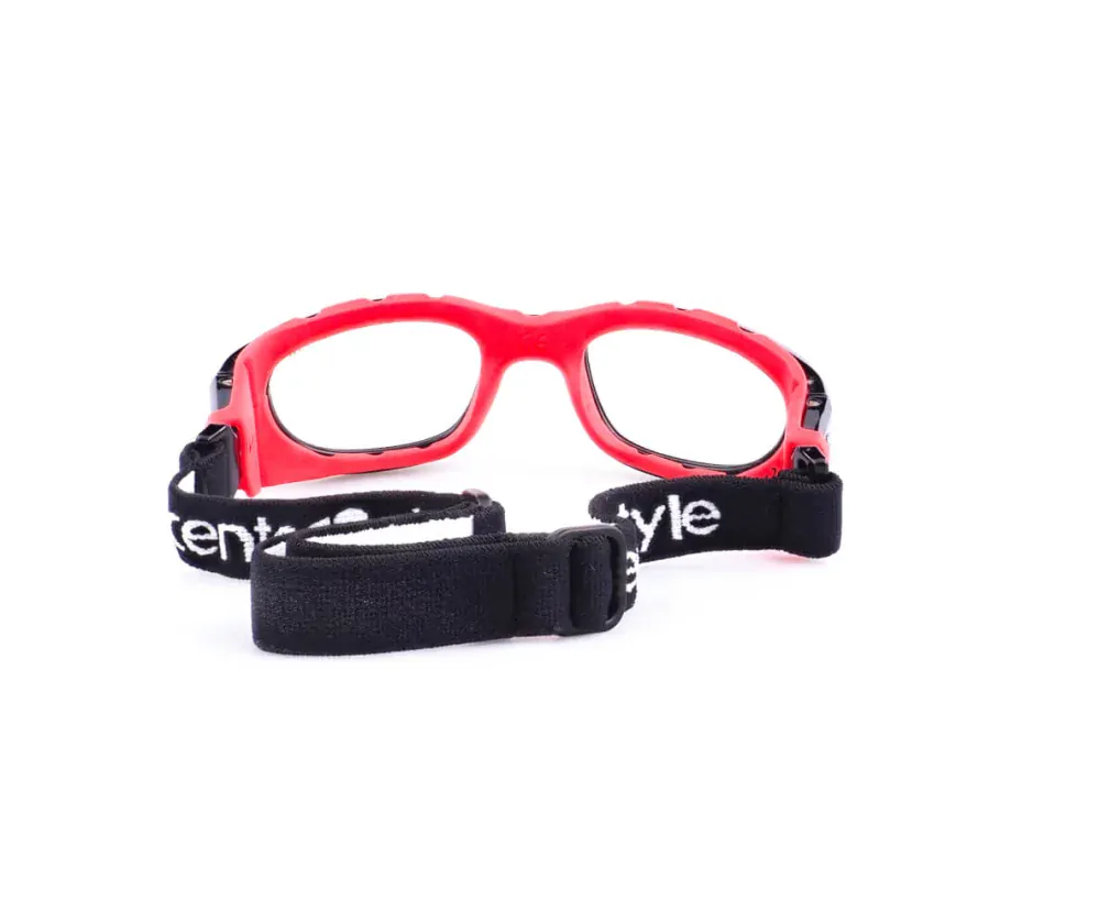 CENTRO černo - červené s gumou kolem hlavy a stranicemi, velikost 51, zabrousit lze pouze klasicky prohnutá dioptrická skla, báze 2,0 - 6,0