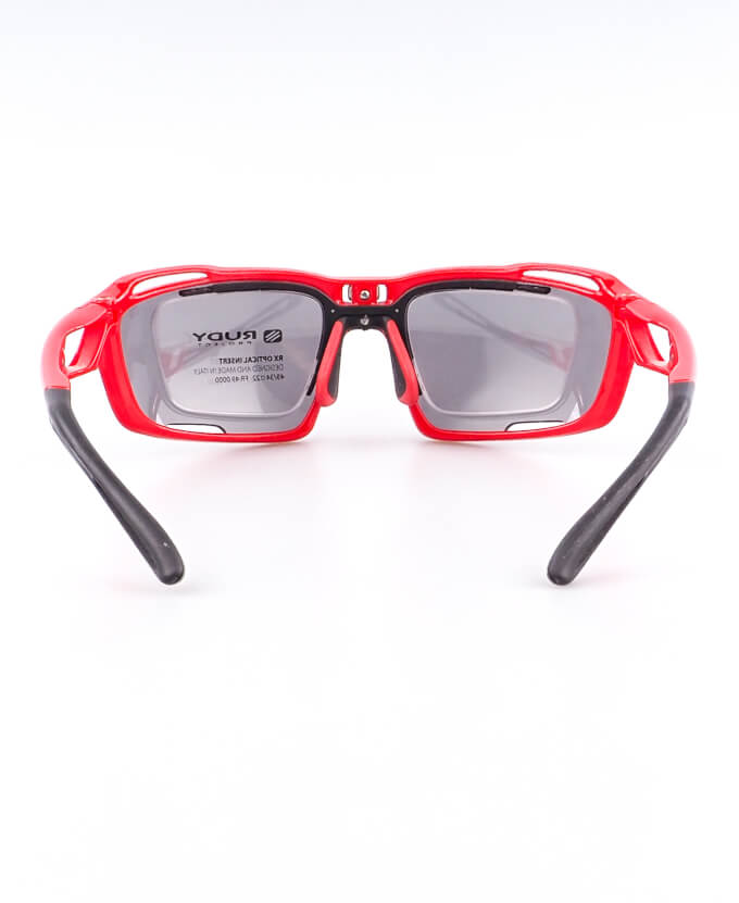 Sintrix, Rudy Project červené s dioprickým klipem, zabrousit lze pouze klasicky prohnutá dioptrická skla, báze 2,0 - 6,0